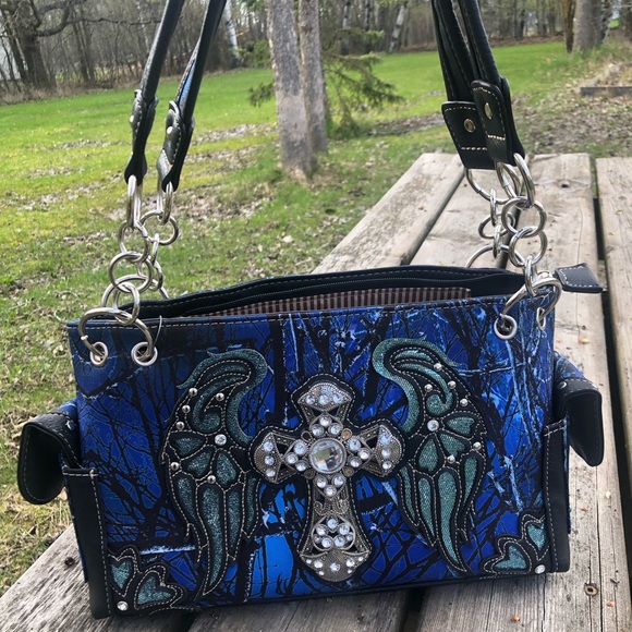 Western Style Blue and Black Shoulder Bag - Picture 3 of 11